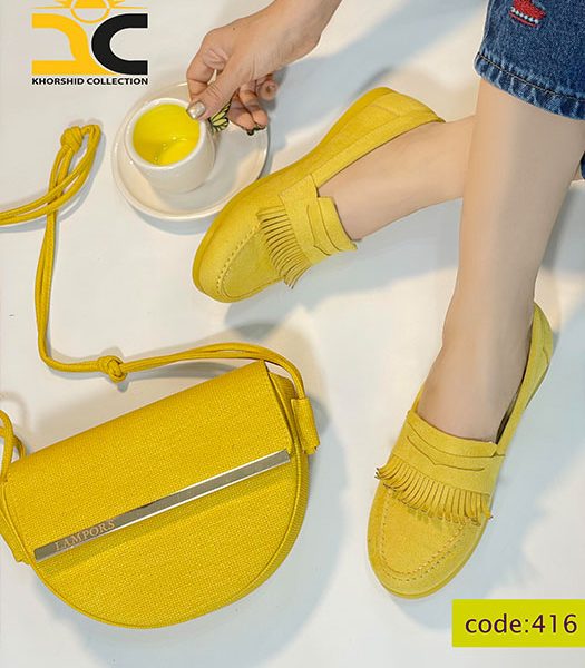 کفش کالج دخترانه سرخپوستی کد 416 رنگ زرد - خورشید کالکشن