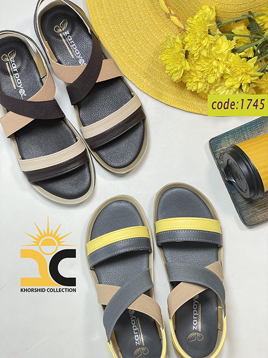 کفش صندل ساحل کد 1745 رنگ های طوسی زرد و قهوه ای شکلاتی - خورشید کالکشن