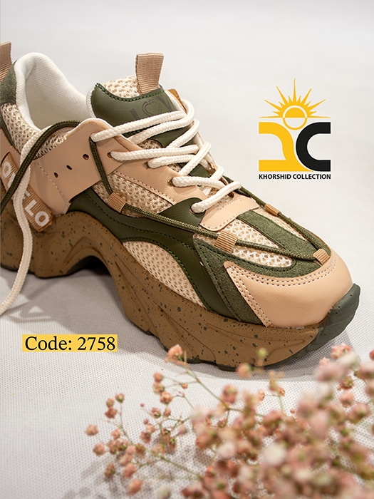 کفش کتونی زنانه لاو کد 2758 رنگ کرم سبز - خورشید کالکشن