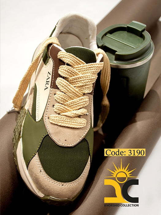 کفش کتونی زنانه روژین کد 3190 رنگ کرم سبز - خورشید کالکشن