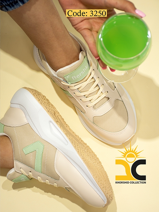 کفش کتونی زنانه مهیا رنگ کرم سبز کد 3250 - خورشید کالکشن