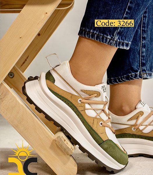 کفش کتونی زنانه آفاق کد 3266 رنگ کرم سبز - خورشید کالکشن