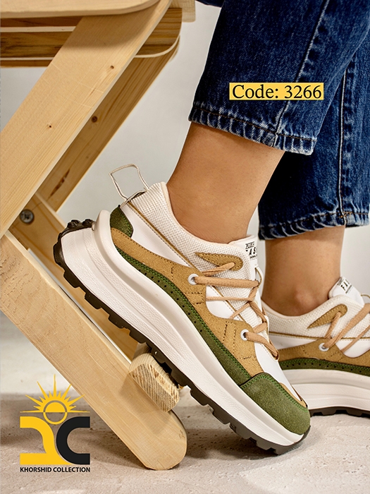 کفش کتونی زنانه آفاق کد 3266 رنگ کرم سبز - خورشید کالکشن