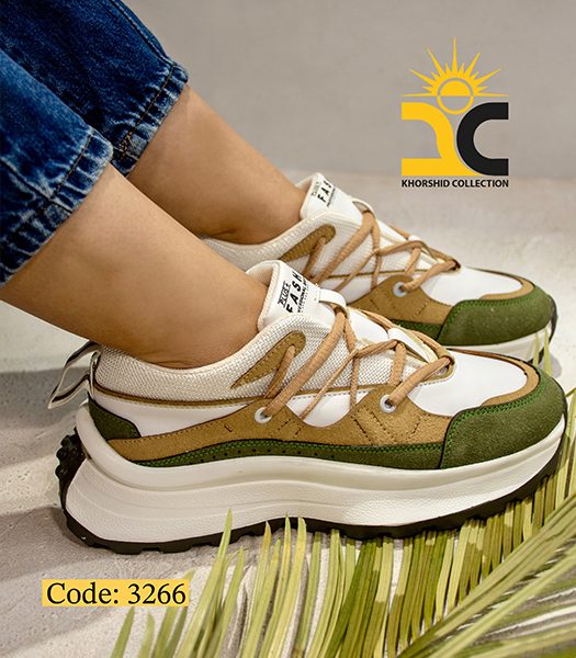 کفش کتونی زنانه آفاق رنگ کرم سبز کد 3266 - خورشید کالکشن