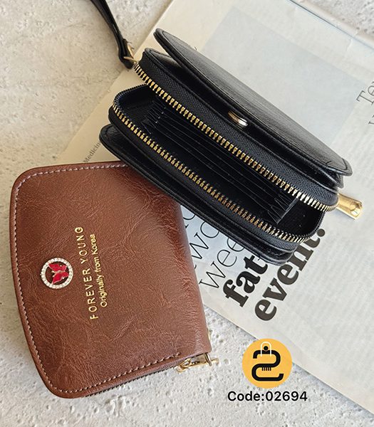 کیف پول زنانه پروانه کد 02693 - مشکی- قهوه ای - خورشید کالکشن