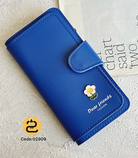 کیف پول زنانه برگ رنگ آبی نفتی کد 02909 خورشید کالکشن
